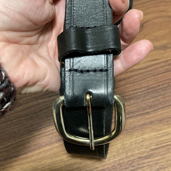 Genuine Black Leather Mens Belt with Brass Buckle. Size 38. Made in USA. - Picture 2 of 6